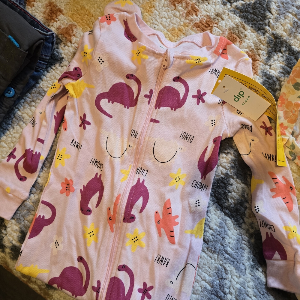 Pink Dinosaur Print Baby Onesie